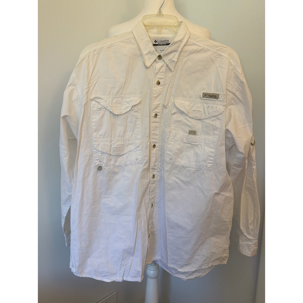 Columbia PFG Bahama II White Long Sleeve Fishing Shirt Mens Large Utility Vented